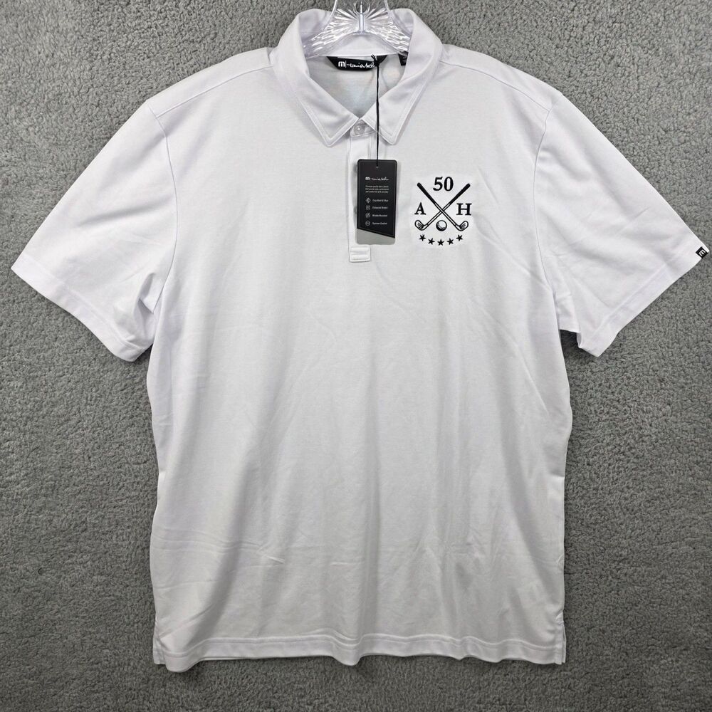 Travis Mathew Polo Shirt Mens 2XL White Logo Performance Golf Tennis Athleisure